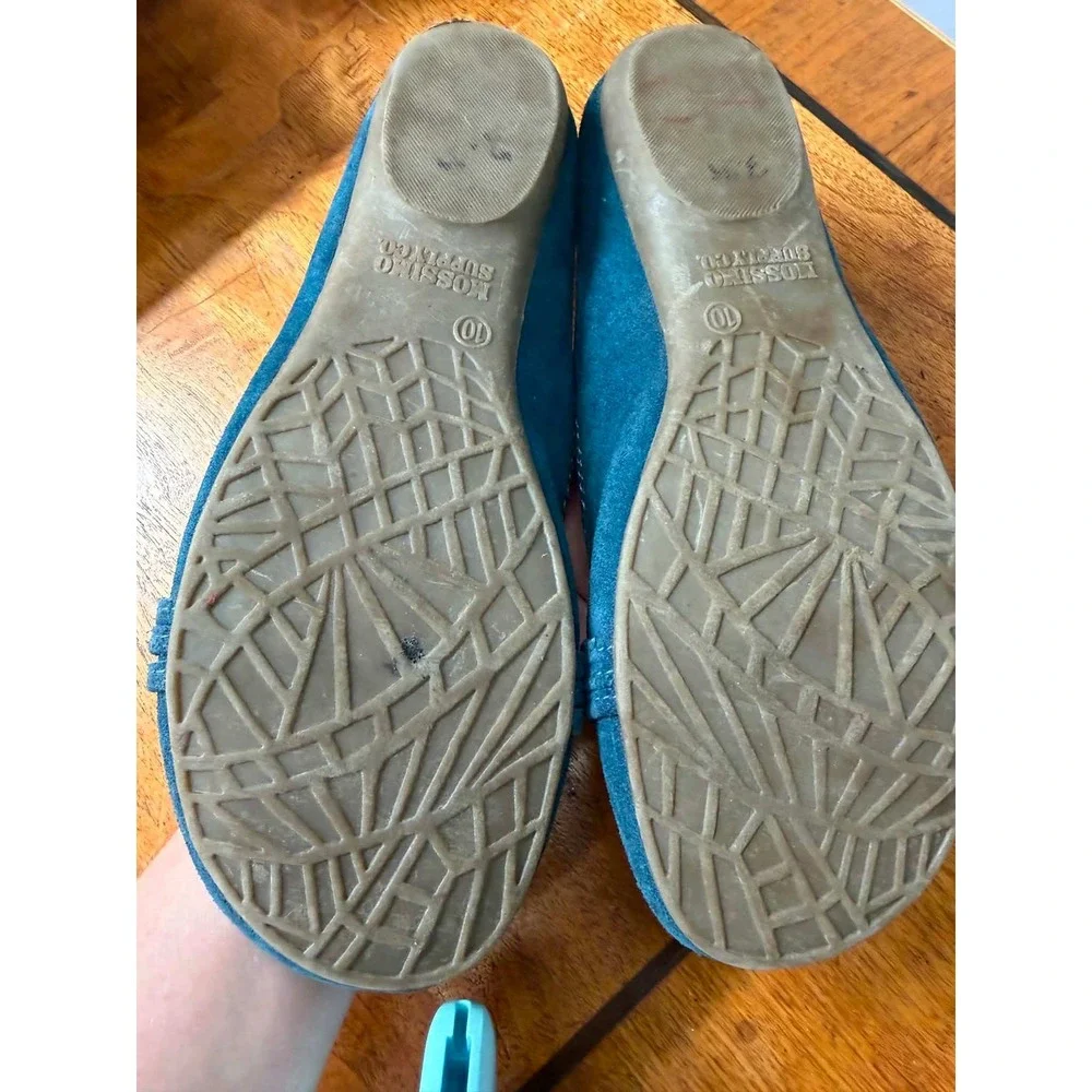 Mossimo Supply Co Teal Blue Suede Loafers Ring Detail Plaid Lining Womens 10